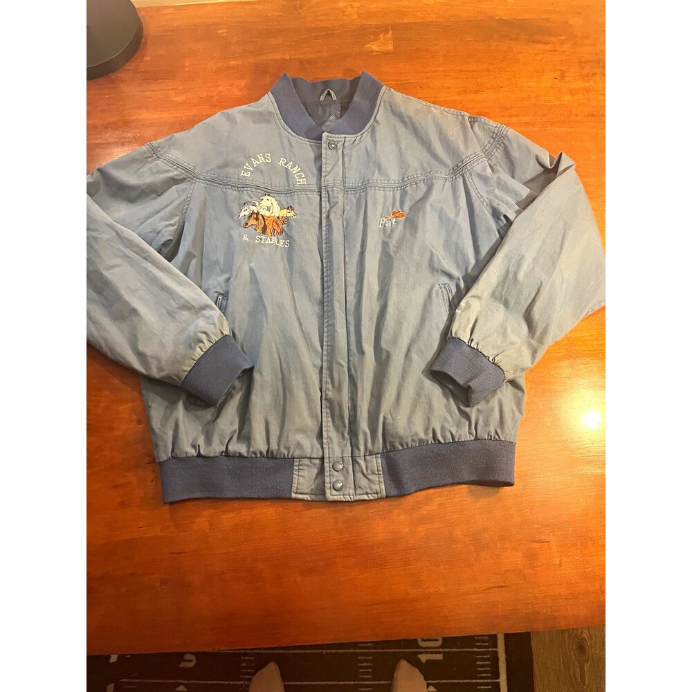 VTG David Taylor Blue Embroidered Ranch Bomber Jacket Full Zip Pockets XLT